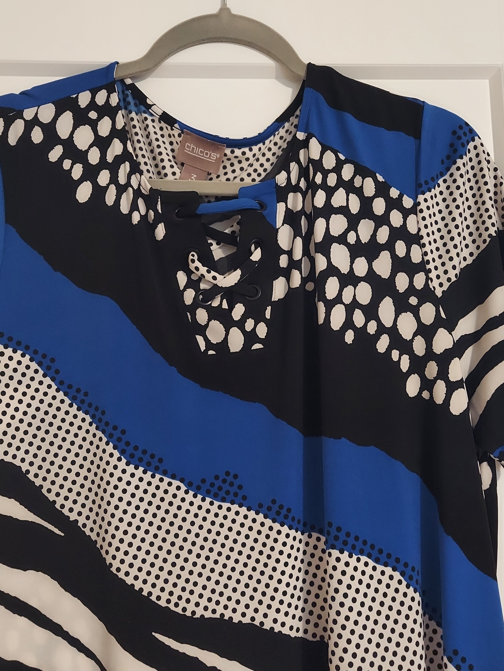 Chico's Blue, Black & White Lace-Up Midi Dress